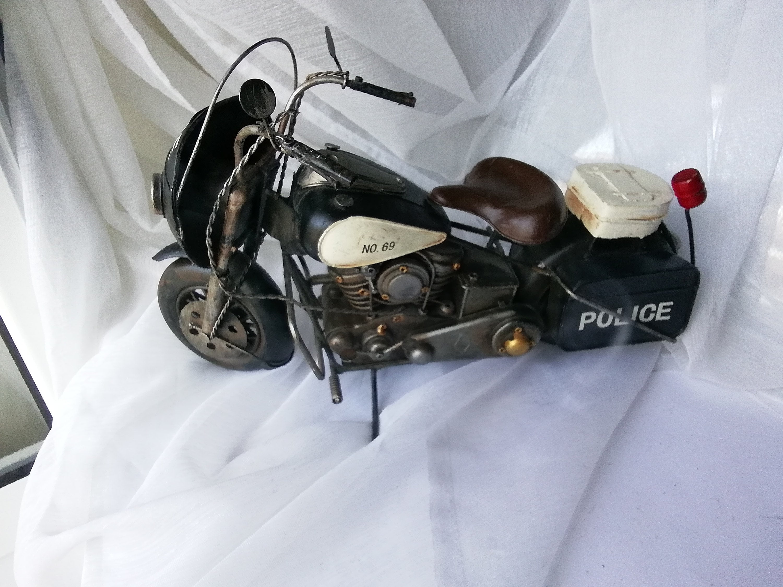 Vintage Toy - Black Police Motorcycle - Old-school Metal Model