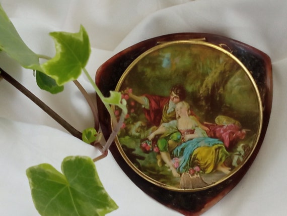 Rare and Delicate Antique French Face Compact Pow… - image 1