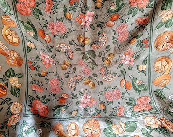 1970s Vintage Floral Seidenschal • Retro Damenschal