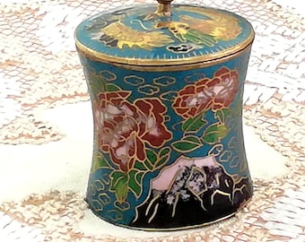 美しい七宝焼きの花模様の小物入れ - 直径 - 8 cm / 高さ - 3.5 cm