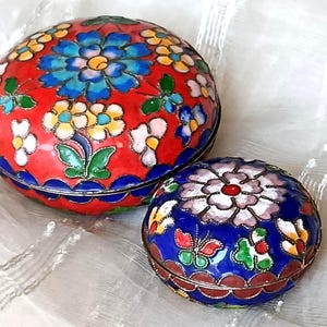 Cloisonné Trinket Box Set – Handcrafted Enameled Ring Gift Box – Collectible Keepsake Box set of 2 _ Shabby Chic Decor- Cloisonne art