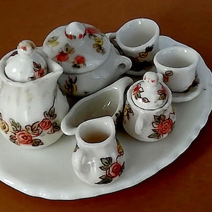 Miniature Tea Service for Dollhouses - Vintage Porcelain Mini Tea set                                 for Tiny Elegance
