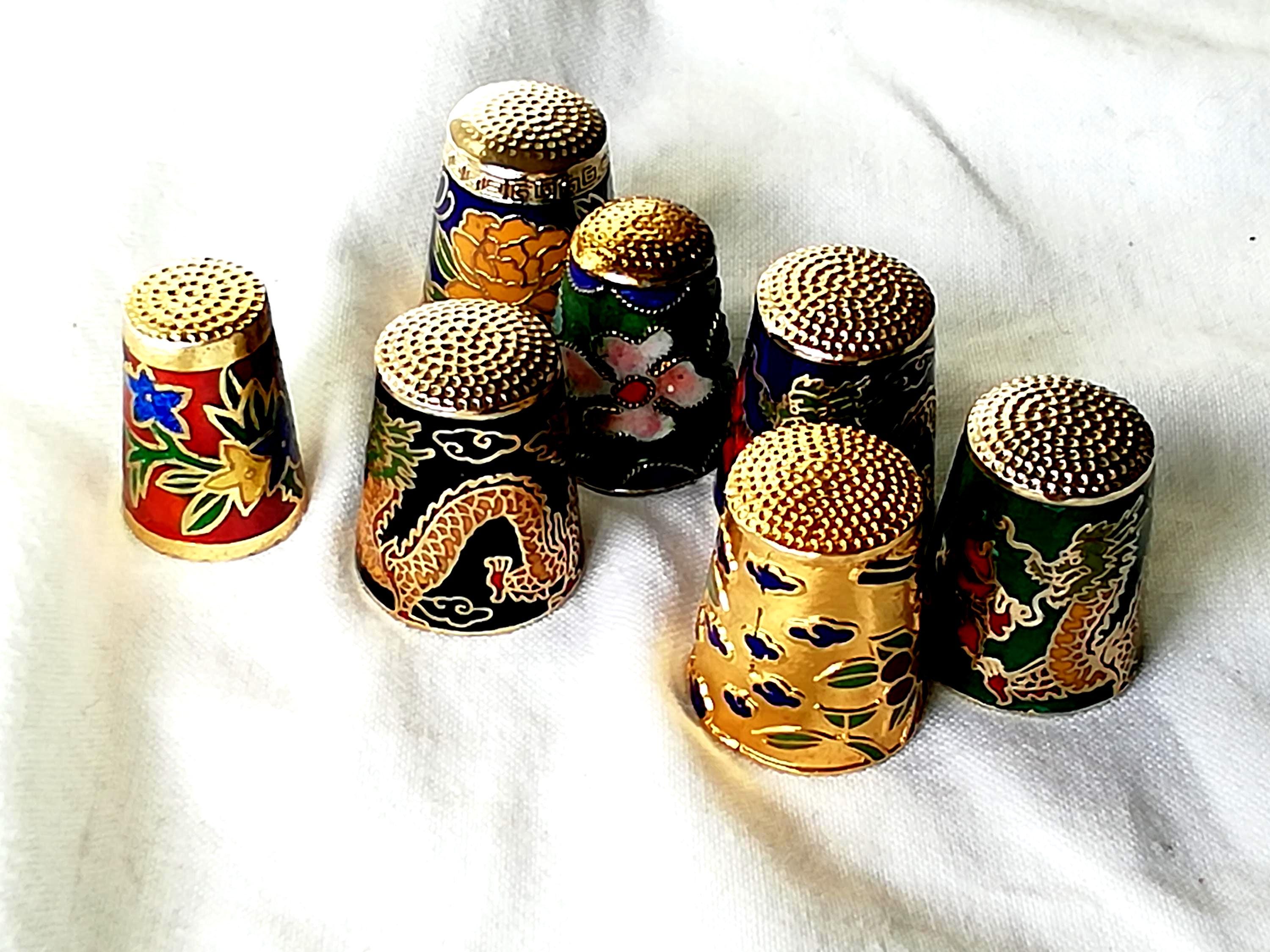 Vintage Chinese Cloisonné Thimble Collection - Antique Enamel Thimbles, Rare Decorative Collectibles