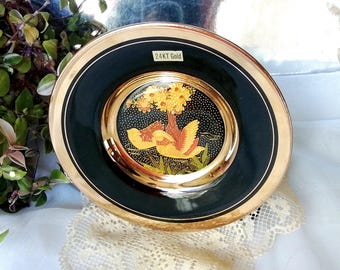 Chokin Art Plate: 24KT Gold Rim, Silver Gilt Design - Made in