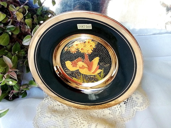 Chokin Art Plate: 24KT Gold Rim, Silver Gilt Design - Made in