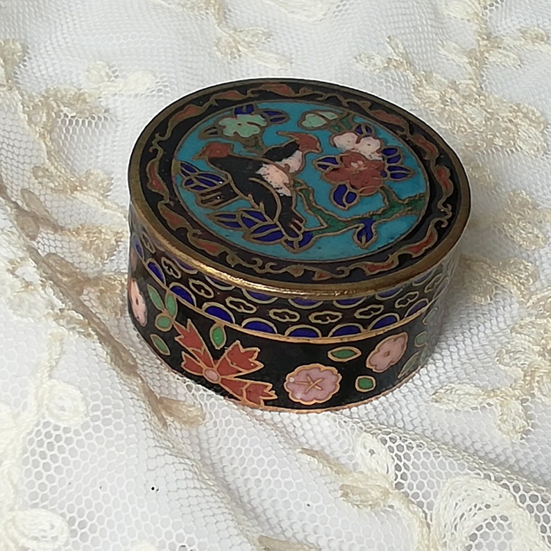 Vintage Cloisonne Trinket Box. Enameled Bronze. Birds Theme. Etsy