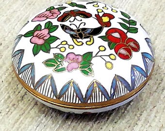 Pudełko na ozdoby Cloisonné w stylu vintage z kwiatowymi motywami – emalia na brązie, przedmiot kolekcjonerski z Chin