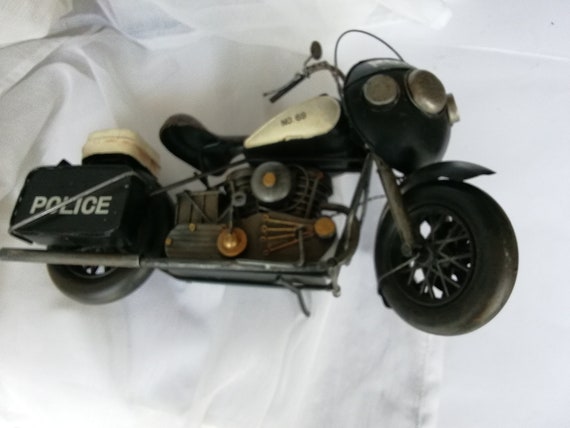Vintage Toy - Black Police Motorcycle - Old-school Metal Model