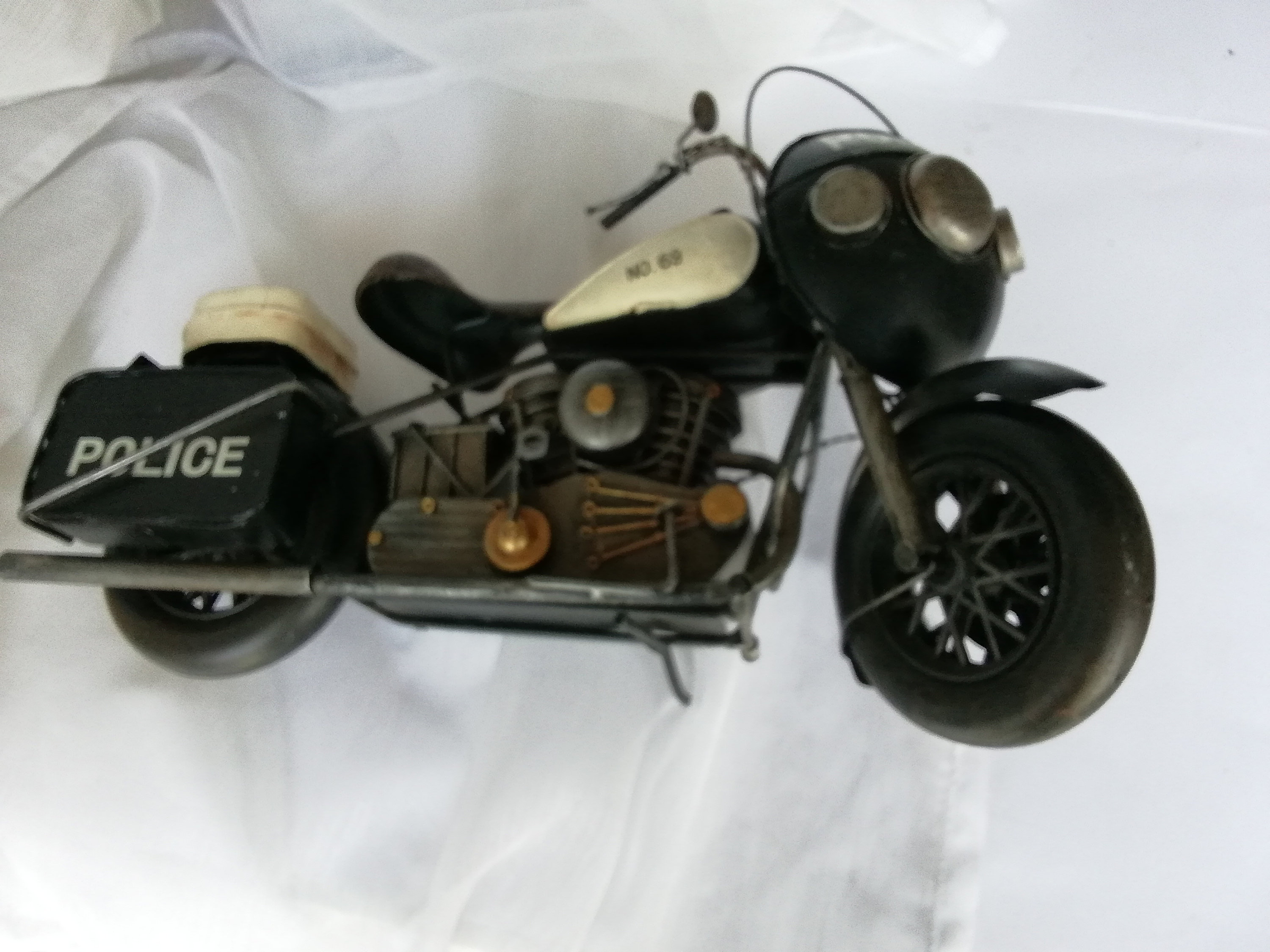 Vintage Toy - Black Police Motorcycle - Old-school Metal Model