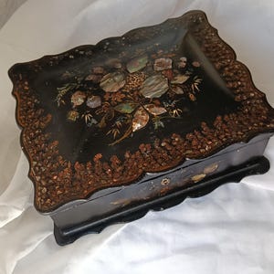 Victorian Era Papier-mâché Sewing Box With Mother-of-pearl Inlay