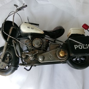 Vintage Toy - Black Police Motorcycle - Old-School Metal Model, Collector&#39;s Toy
