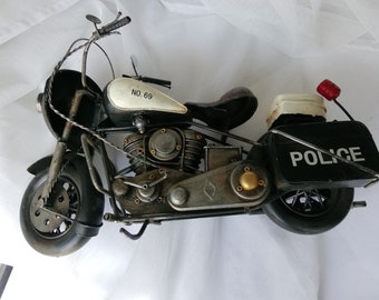 Vintage Toy - Black Police Motorcycle - Old-school Metal Model