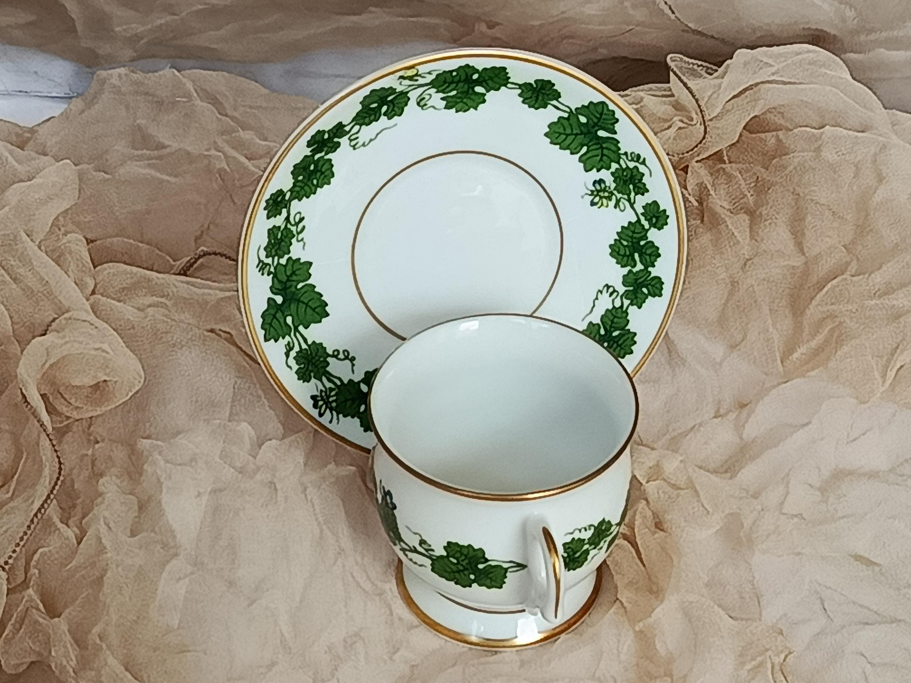 Service à Café Meissen « Wellenspiel » – 3 Pièces – Décor Trèfle Et Coccinelle – Bordure Dorée – Occasion Vintage