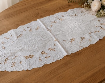 Madeira Embroidery Linen Table Runner Handmade Portuguese