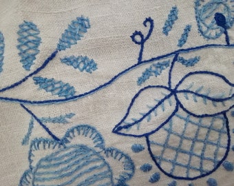 Vintage Embroidered Linen Table Runner . Rustic Charm for Your Kitchen Decor