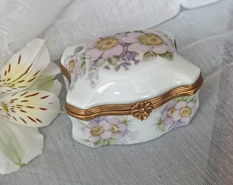 Limoges France Porcelain Trinket Box Hand Painted Floral Ring Gift Box