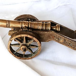 Antique Cast Brass Cannon - Medieval Style - Solid Brass - Made in France - 19th Century Sculpture - Historical Collectible - Brass Art