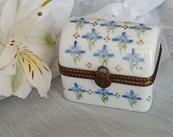 Limoges France Porcelain Trinket Box Hand Painted Floral Ring Gift Box
