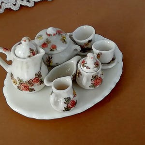 Miniature Tea Service for Dollhouses - Vintage Porcelain Mini Tea set                                 for Tiny Elegance