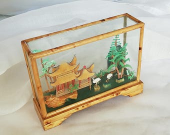 ガラスケースに入った中国彫刻の木製ジオラマ - Etsy 日本