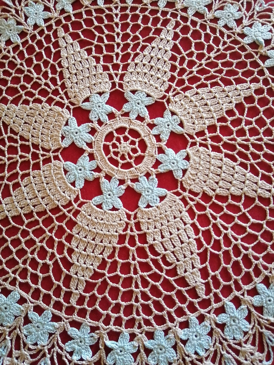 Vintage Handmade Needlework Bedside Table Topper Crocheted by Hand