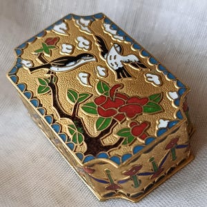 Vintage Cloisonné Trinket Box - Enameled Bronze - Handcrafted Collectible Gift Ring Box