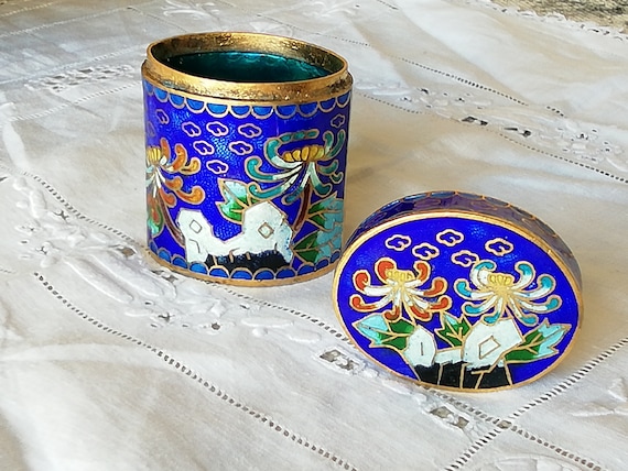 【希少/大判】伝統工芸 景泰藍 七宝Chinese Cloisonne Box Vintage Chinese Cloisonne Trinket Box. Enameled /bronze. Home