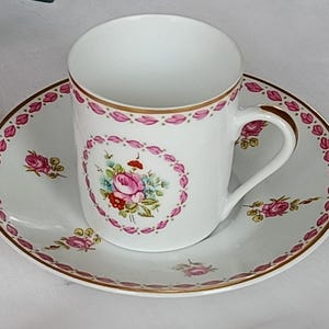 Limoges France Tea  Cup & Saucer – Limited Edition 1980s  – Rare European Fine Porcelain &quot;Treasures of the Art of Tea&quot; –Porcelain  de Paris