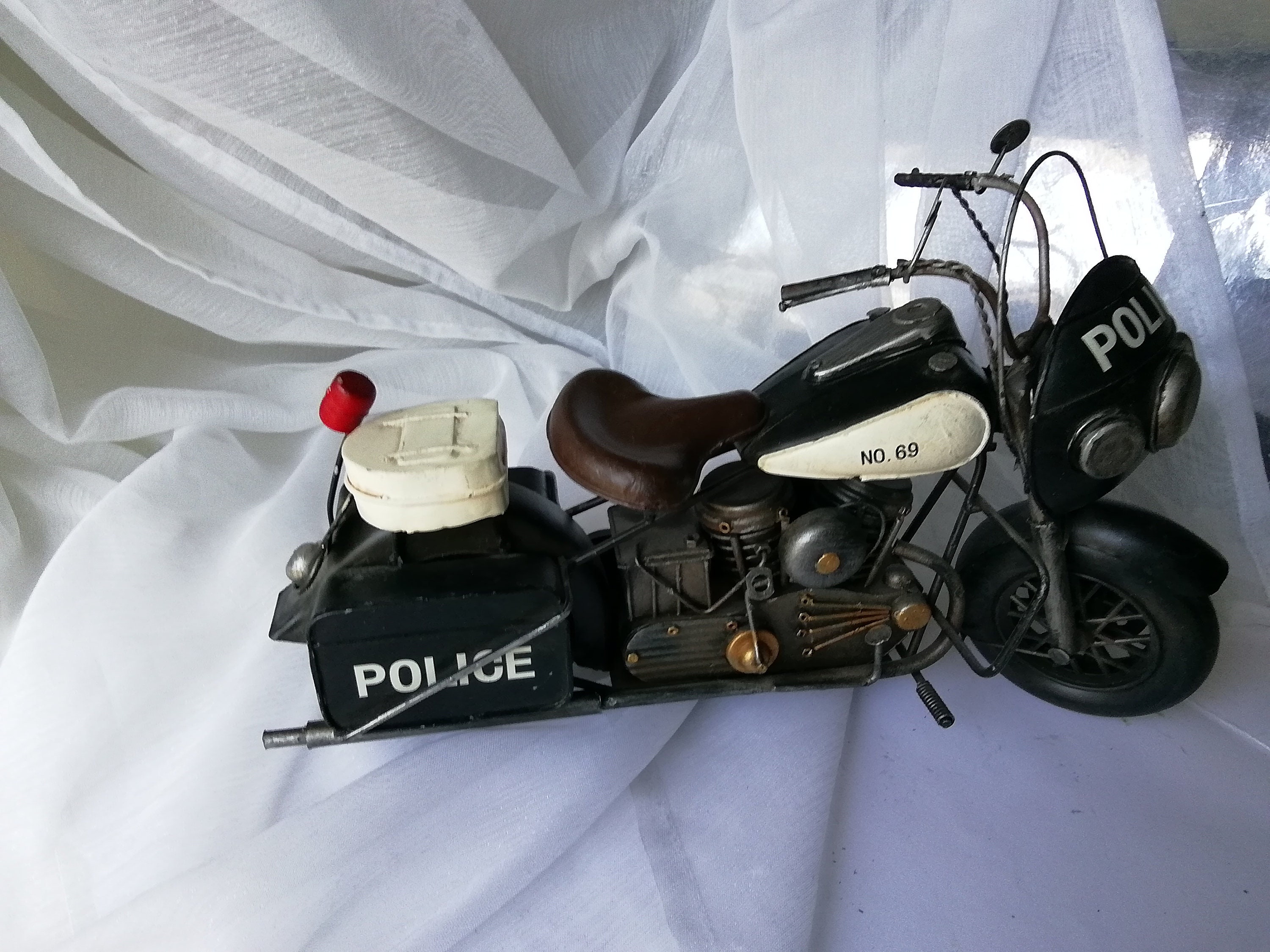 Vintage Toy - Black Police Motorcycle - Old-school Metal Model