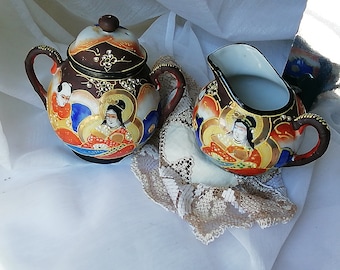 Vintage Takito Porcelain Sugar Bowl and Milk Jug: Hand-Painted Japanese Antique