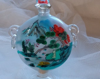 Antique Chinese Snuff Bottle - Hand-Painted Reverse Art on Opaline & Murano Glass | Vintage Collectible