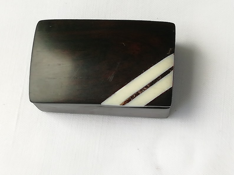 Antique Ebony Wood Pillbox Colonial Style Exotic Inlay - Handmade ...