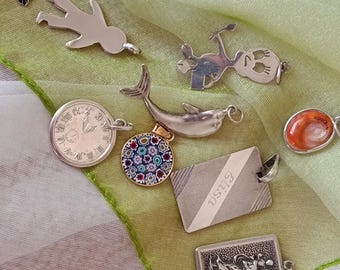 Vintage Sterling Silver Pendant Collection – Disney Charms, Semi-Precious Stones, Religious Jewelry, Retro Silver Accessories