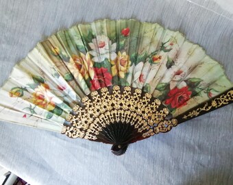 XL Victorian Antique French Fan, Antique Black Hand Fan