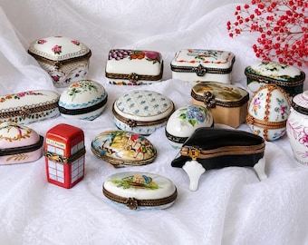 Vintage  French Fine Porcelain Trinket Box Collection Hand Painted Ring Gift Boxes