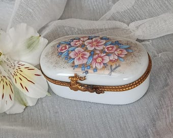 Limoges France Porcelain Trinket Box Hand Painted Floral Ring Gift Box