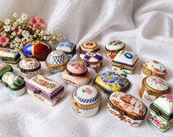 VINTAGE Artoria Limoges France Egg Shape Hinged Trinket Boxes-2.5