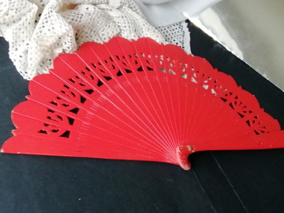hic Vintage Hand Folding Fan in Lacquered Wood -H… - image 7