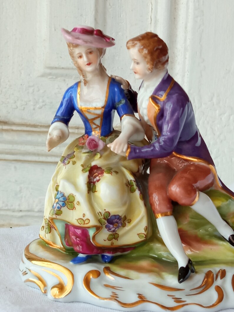 Antique German Porcelain Couple Courting Crown Mark Etsy