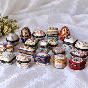 Vintage fransk porslinskonst pillerbox samling romantiska ringpresentaskar
