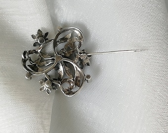 Broche Ancienne En Argent Massif Avec Marcassites Style Art Nouveau - Belle Occasion (Z1)