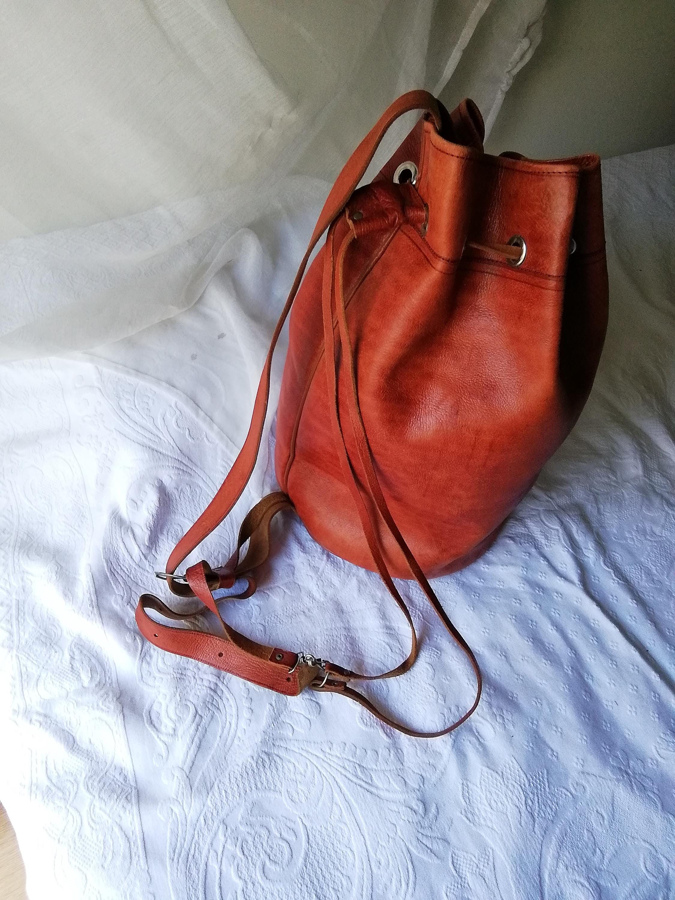 Vintage 1980s Genuine Leather Backpack - Retro Brown Leather Bag ...