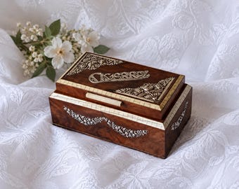 Portuguese Art Nouveau Rosewood Cigar Box with Bone and Silver Inlay