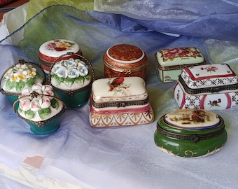 Vintage 1980s Porzellan Trinket Box Kollektion - Set dekorative Aufbewahrungsboxen