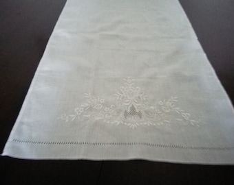 Vintage Linen Curtain or Hand Towel – Madeira Hand Embroidery