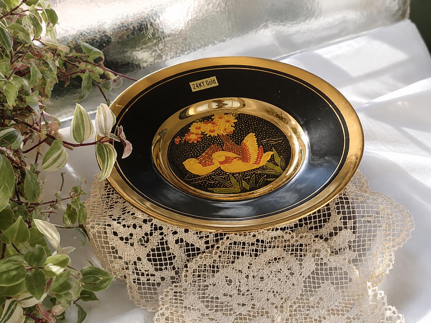 Chokin Art Plate: 24KT Gold Rim, Silver Gilt Design - Made in