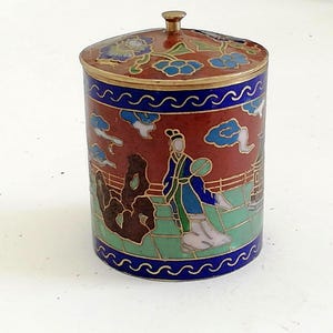 Pote em miniatura Cloisonné vintage: caixa de bugigangas esmaltadas artesanais