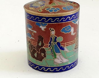 美しい七宝焼きの花模様の小物入れ - 直径 - 8 cm / 高さ - 3.5 cm