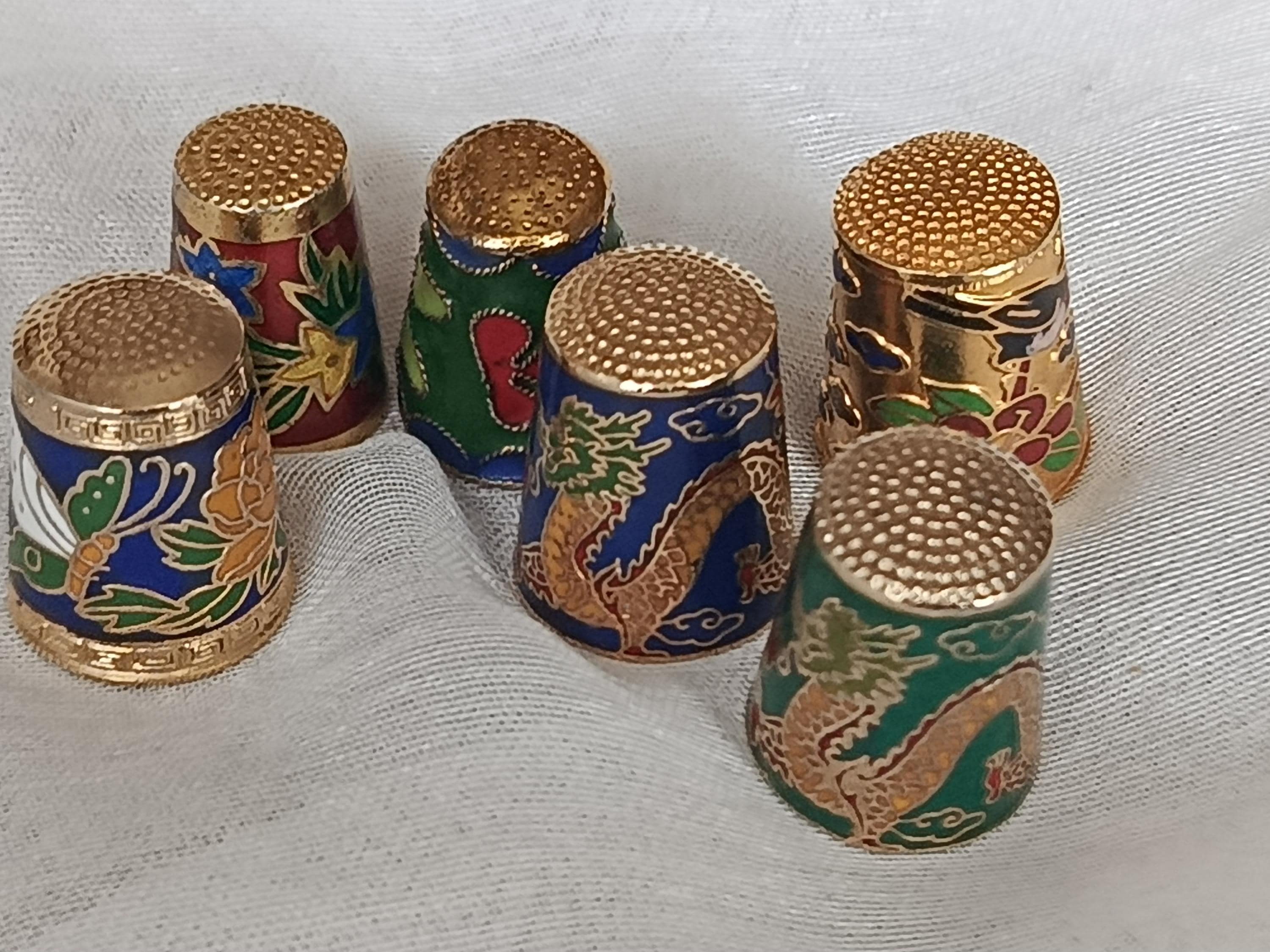 Vintage Chinese Cloisonné Thimble Collection - Antique Enamel
