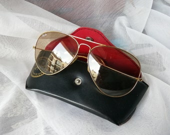 Vintage 80s Ray-Ban Aviator Sunglasses: Gold Plated Arms, Clear Lenses - Collectible with Original Box